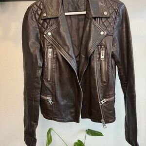 All Saints Dark Grey Leather Jacket | size 4